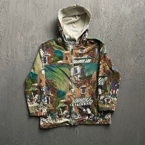 Vintage Michael Leu Art Print Zip Up Hoodie Unisex Small Multicolor 90s